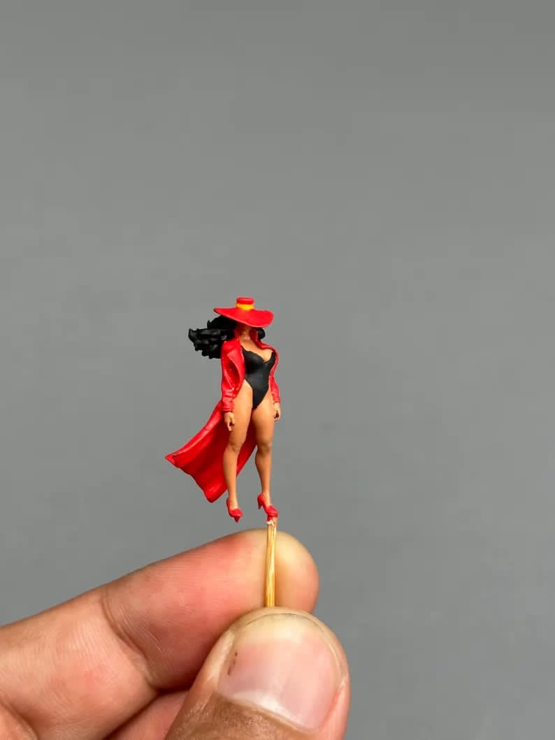 Red hat girl figurine handpaint high detail 1:18 to HO scale