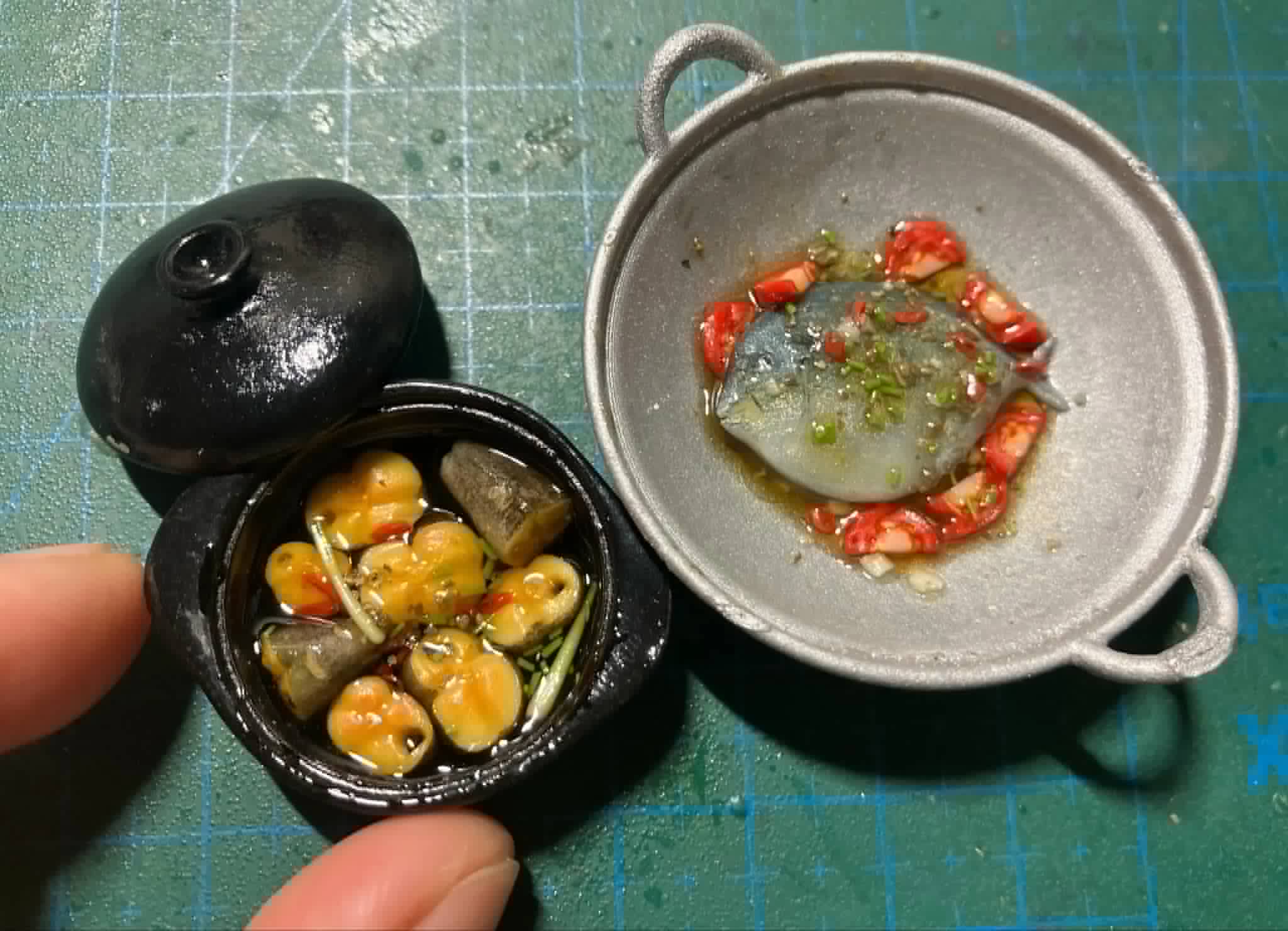 Vietnam clay pot fish 1:12 scale clay Miniature