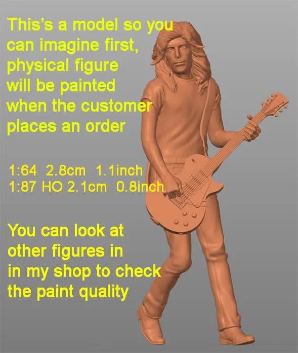 Def Clark rocker guitarist l figurine handpaint high detail 1:18 to HO scale