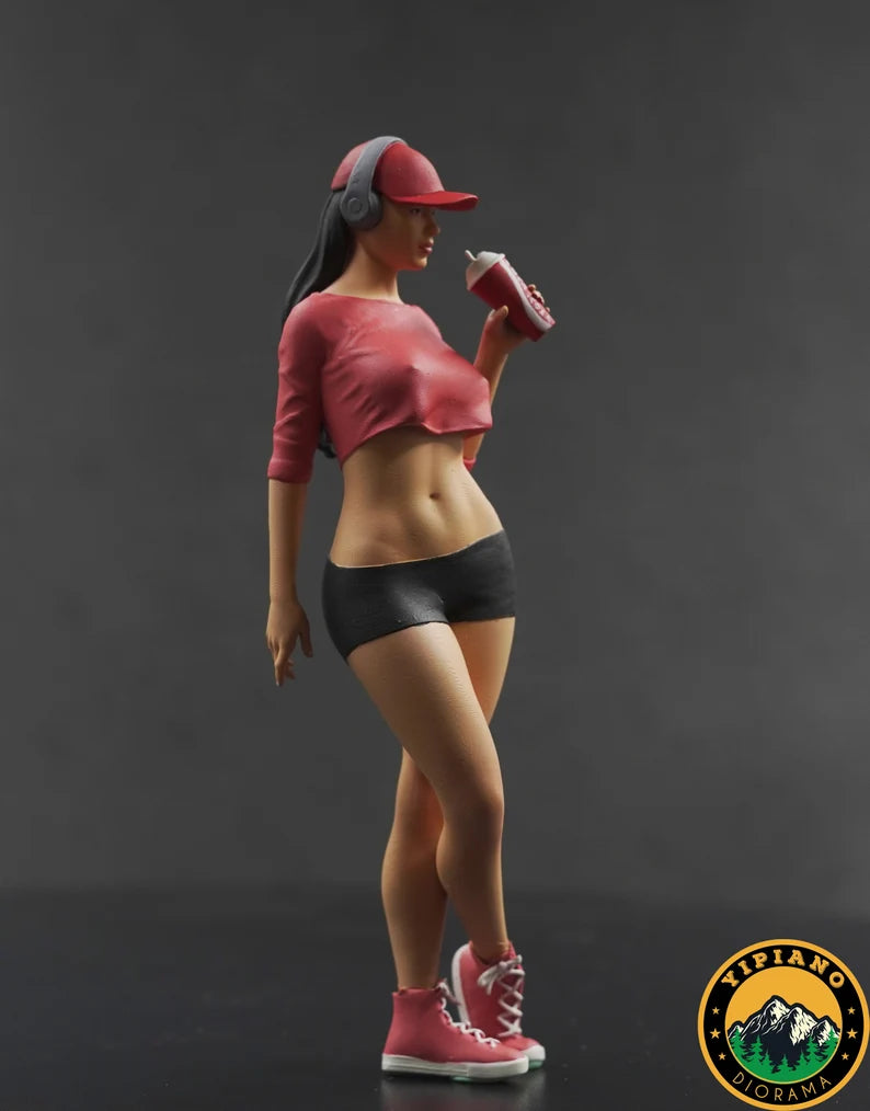Sexy headphone girl drinking figure handpaint high detail All scale