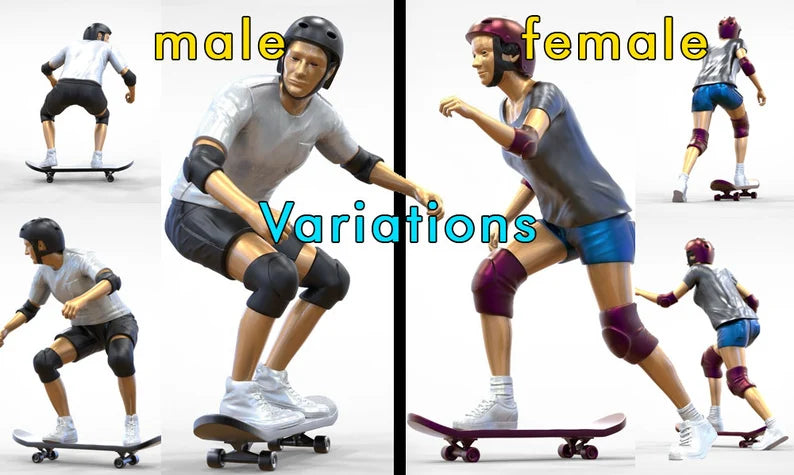 Skater man woman HO & 1:64 scale handpaint high detail