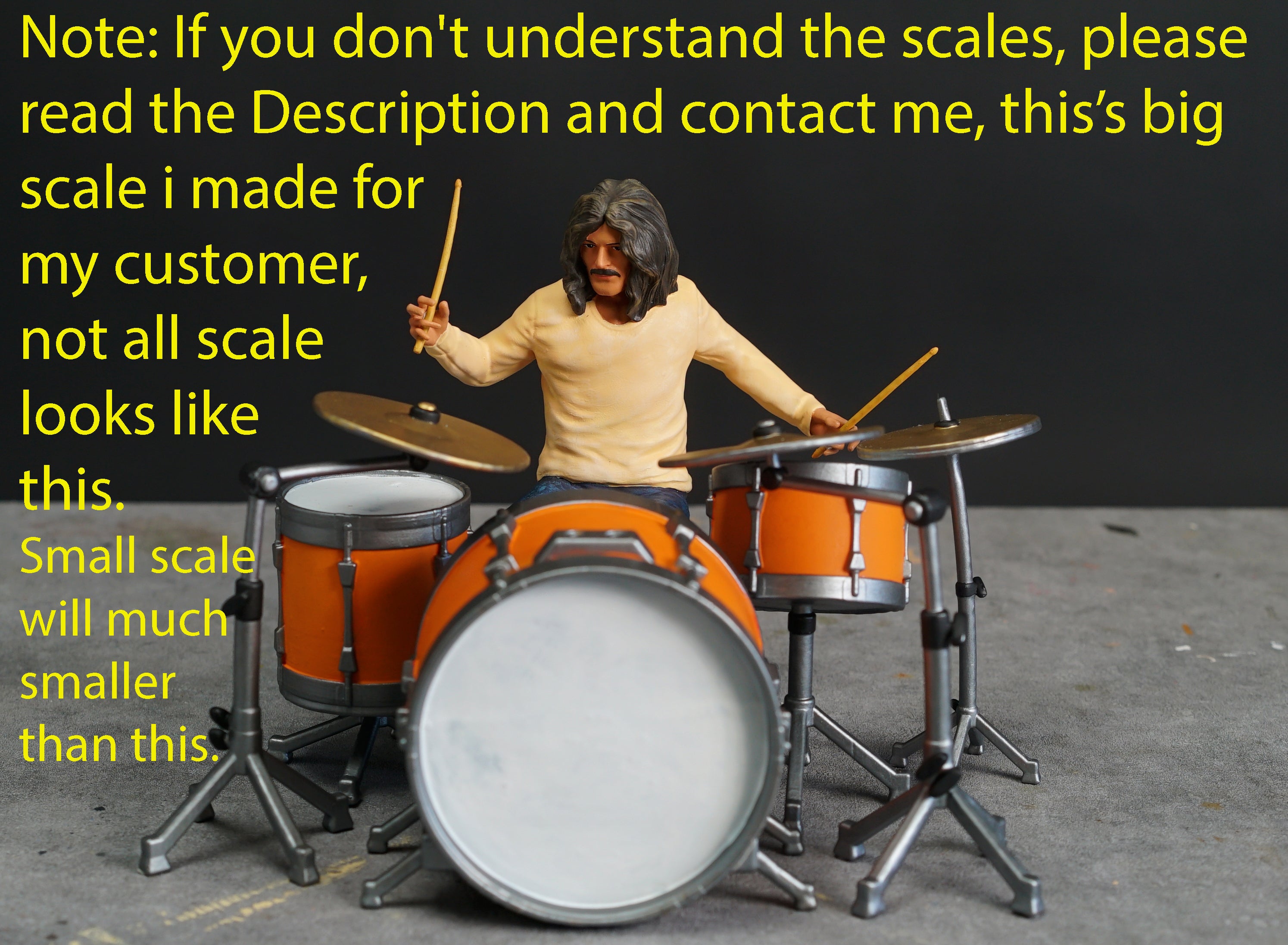Bonham drumer rocker figurine handpaint high detail 1:18 to HO scale