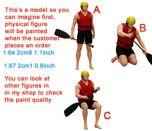 Paddle man figure 1:18 to 1/64 HO scale handpaint high detail