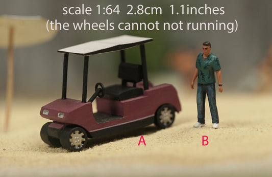 Tommy and Golf cart figure 1:18 to 1/64 HO scale handpaint high detail