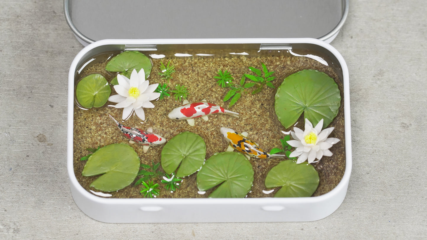 Water Lily Koi fish expoxy resin clay miniature mini diorama