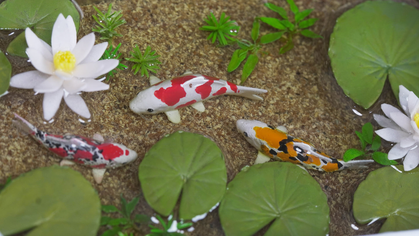 Water Lily Koi fish expoxy resin clay miniature mini diorama