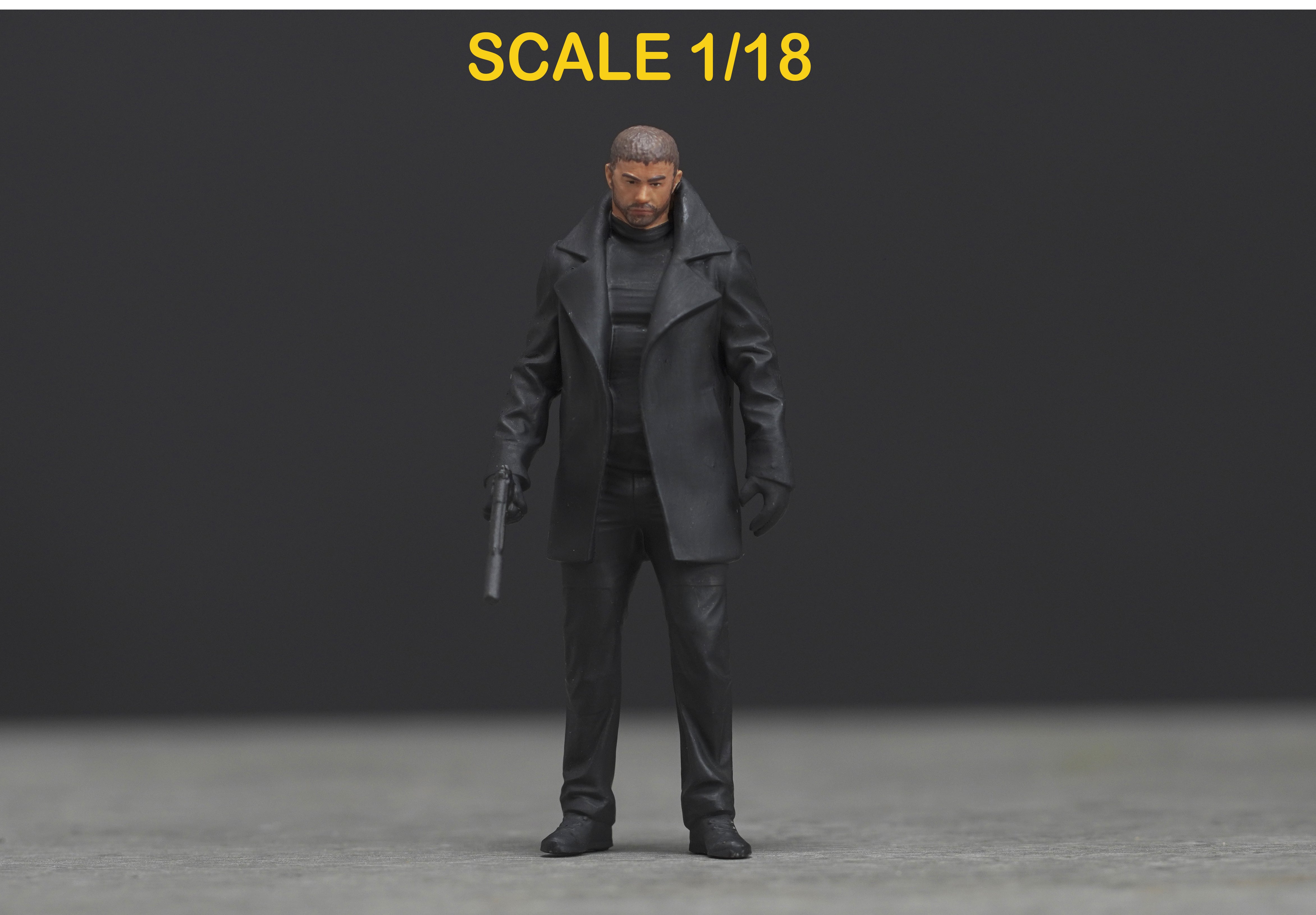 Man with gun figure  HO 1/64 1/43 1/24 1/18 Scale handpaint high detail