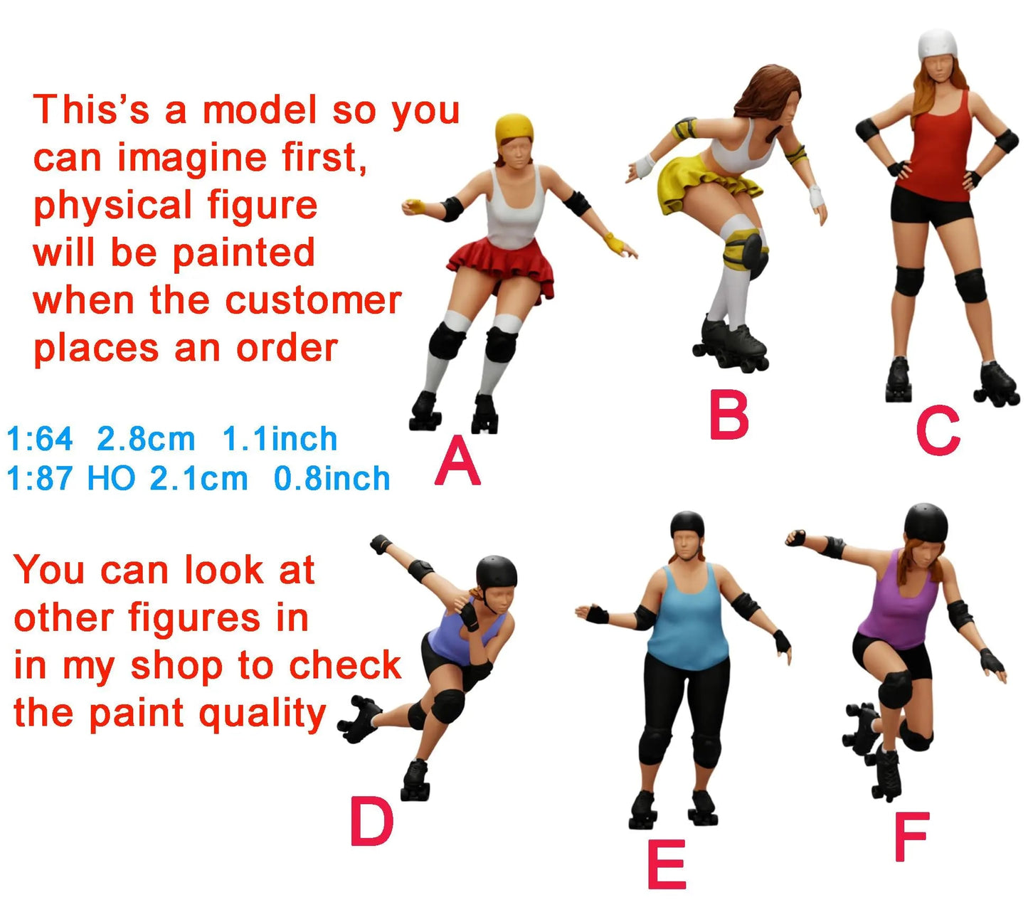 Skate figure HO 1/64 1/18 1/43 Scale handpaint high detail