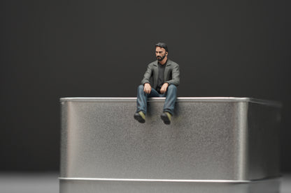 Sad man sitting figurine handpaint high detail 1:18 to HO scale