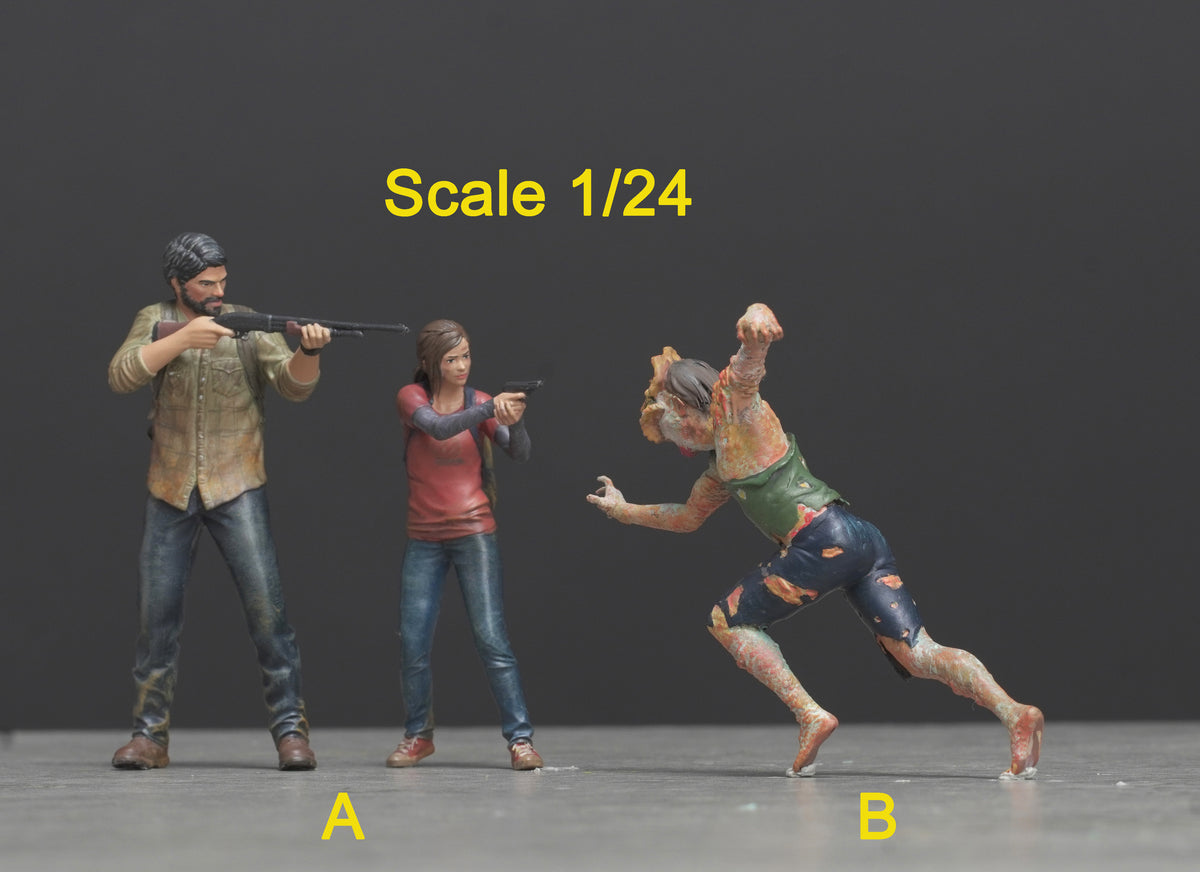 Father, daughter, and zombie figure HO 1/64 1/35 1/43 1/24 1/18 Scale handpaint high detail