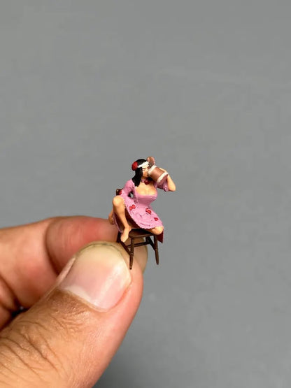 Drinking girl with chair  figurine handpaint high detail 1:18 to HO scale