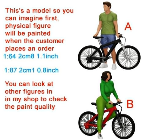 Bike figure miniature 1:18 to HO scale handpaint high detail