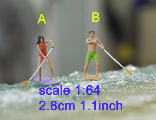 Man and woman rowing sup figure miniature 1:18 to HO scale handpaint high detail