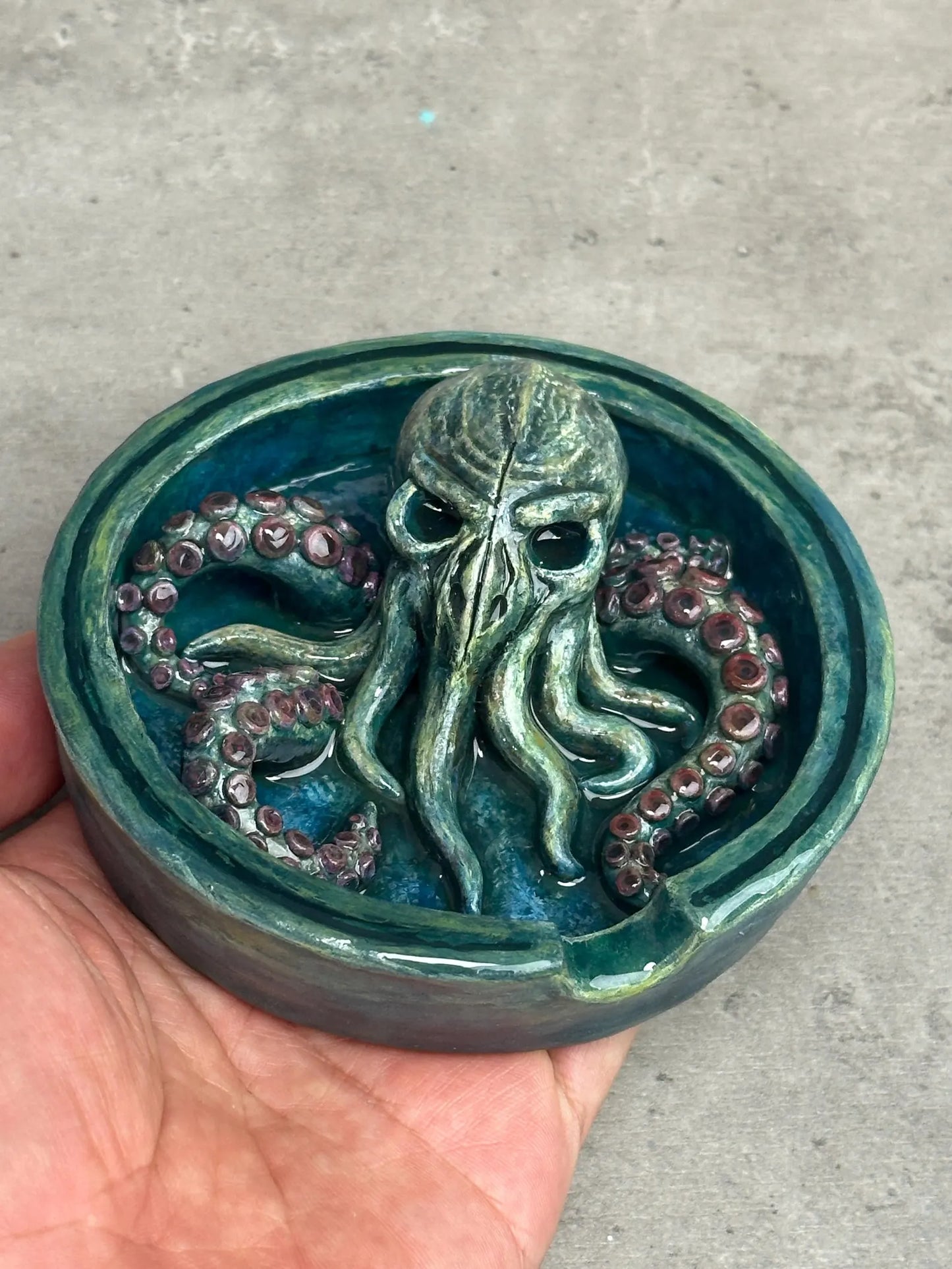 Ashtray horror art handmade clay and handpainting