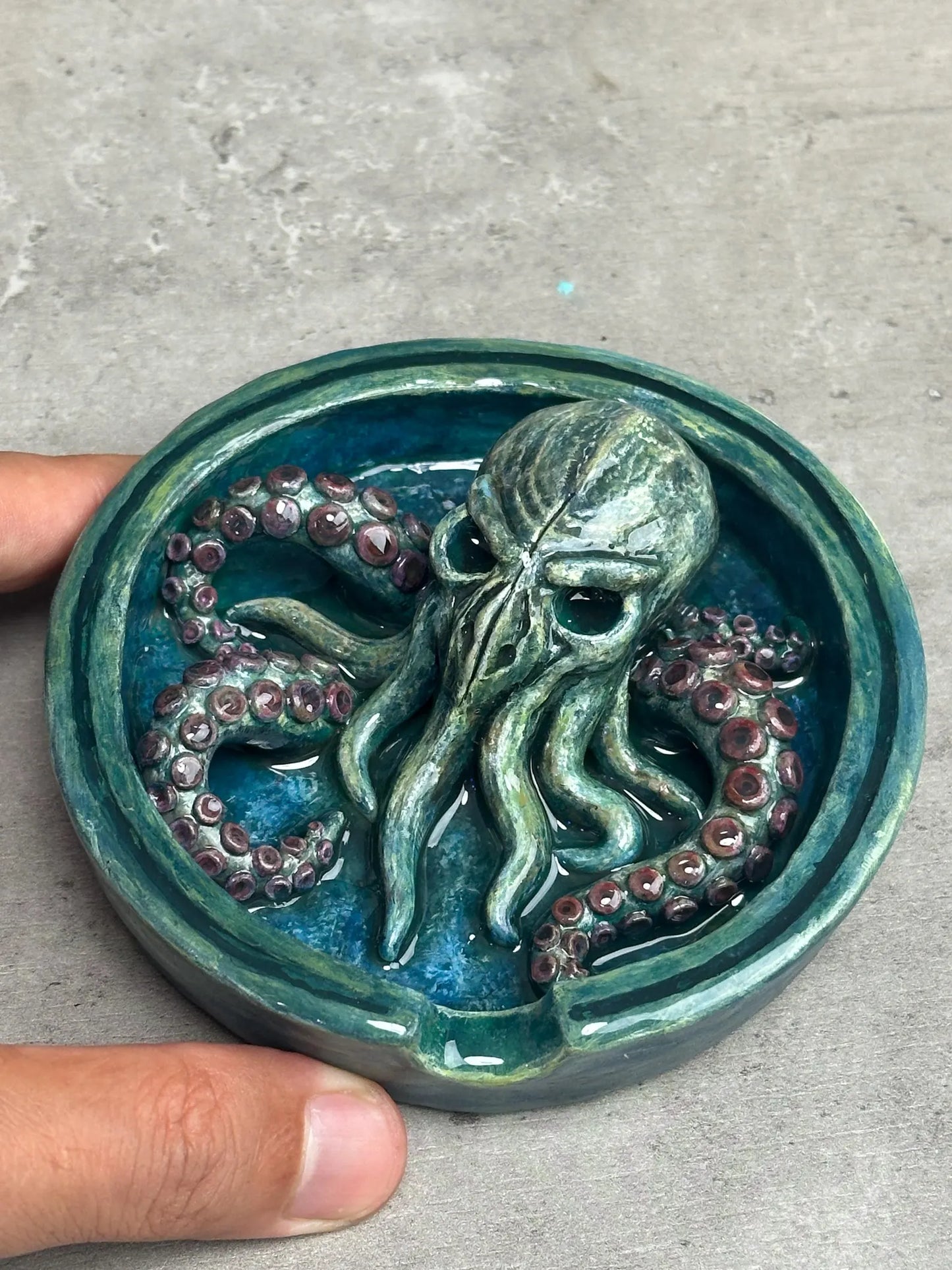 Ashtray horror art handmade clay and handpainting