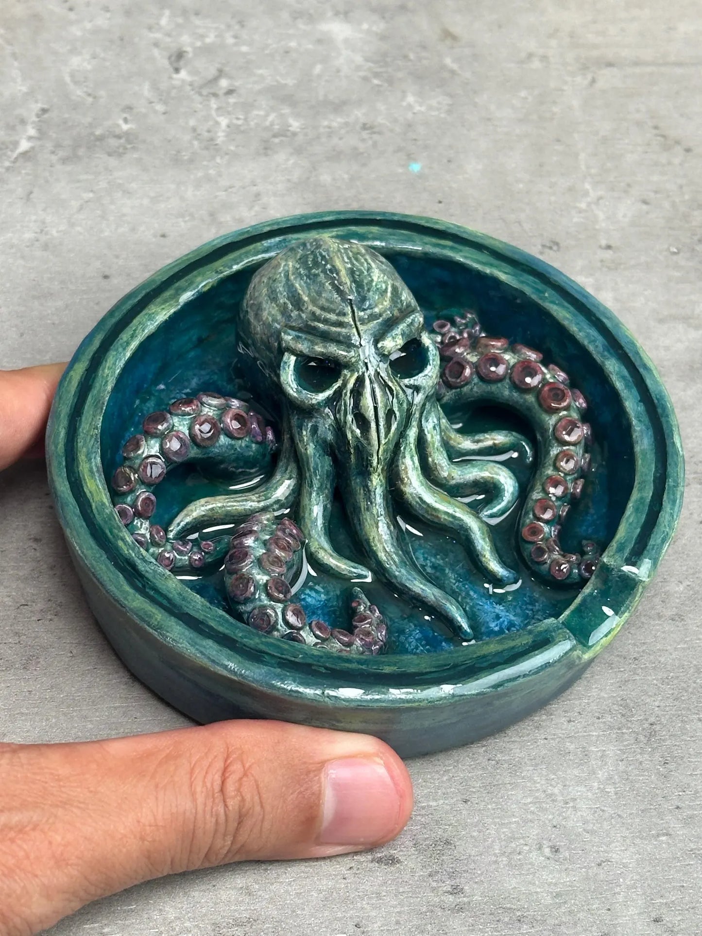 Ashtray horror art handmade clay and handpainting