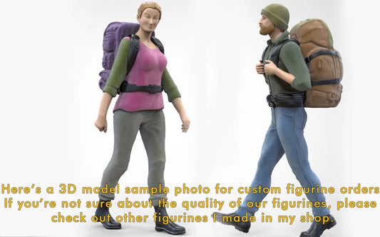 HO & 1:64 scale Hiker man and woman handpaint high detail