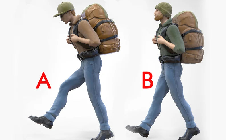 HO & 1:64 scale Hiker man and woman handpaint high detail