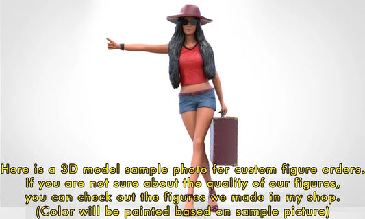 Hitchhiking Waiting Girl HO & 1:64 scale handpaint high detail