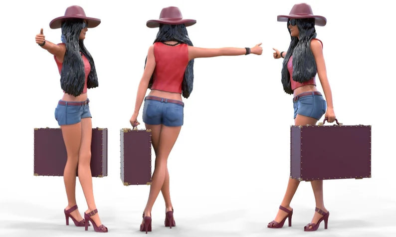Hitchhiking Waiting Girl HO & 1:64 scale handpaint high detail