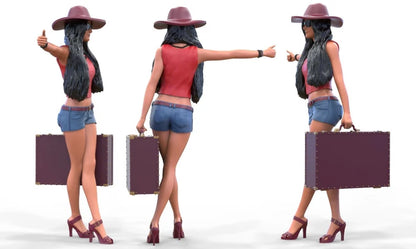 Hitchhiking Waiting Girl HO & 1:64 scale handpaint high detail