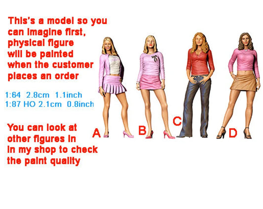 4 girl figure HO 1:64 Scale handpaint high detail