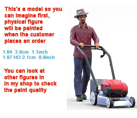 Lawnmower man figure handpaint high detail 1:18 to HO scale