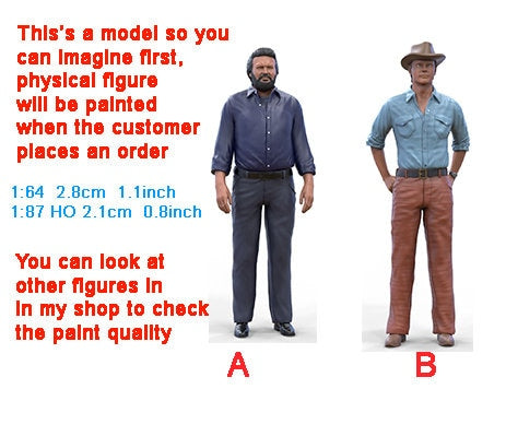 B and Hill figure handpaint high detail 1:18 to HO scale