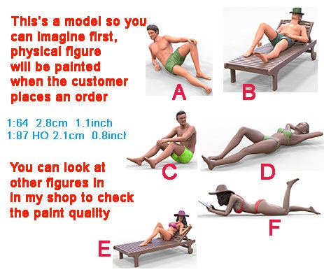 Beach people figure HO 1/64 1/18 1/43 Scale handpaint high detail