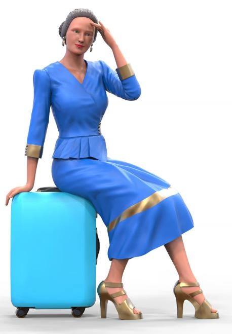 Woman sitting on Luggage figure handpaint high detail 1:18 to HO scale