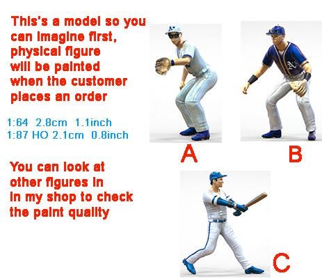 Baseball player center figure 1:18 to 1/64 HO scale handpaint high detail