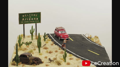 Diorama 1/64 scale "Arizona Desert Road" with cactus for Hotwheels car