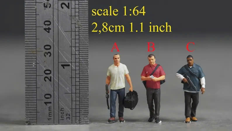3 Man figure 1:18 to 1/64 HO scale handpaint high detail