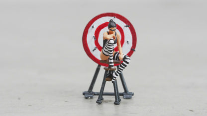 Girl sitting on a chair in front of a dart figure HO 1/64 1/43 1/24 1/18 Scale handpaint high detail