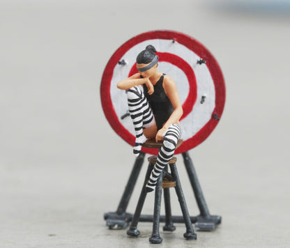 Girl sitting on a chair in front of a dart figure HO 1/64 1/43 1/24 1/18 Scale handpaint high detail